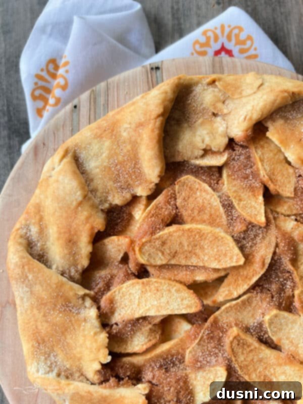 Top-down view of apple crostata, freshly baked