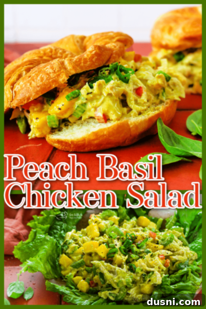 Peach Basil Chicken Salad in a bowl ready to serve