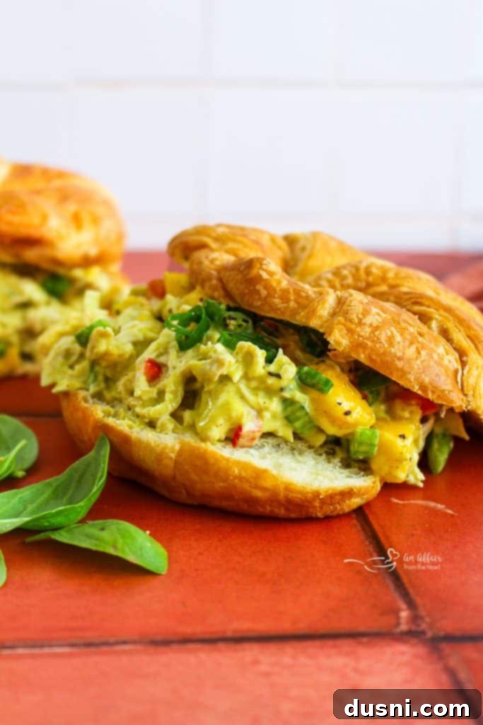 Peach Basil Chicken Salad served on a plate