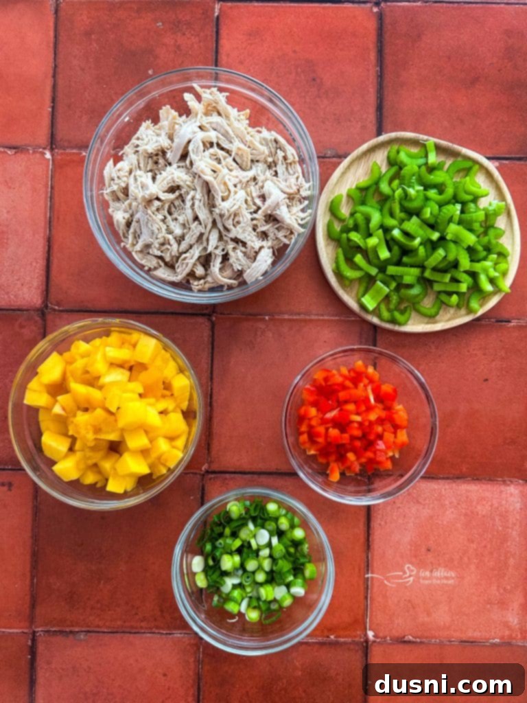 Peach Basil Chicken Salad in a bowl
