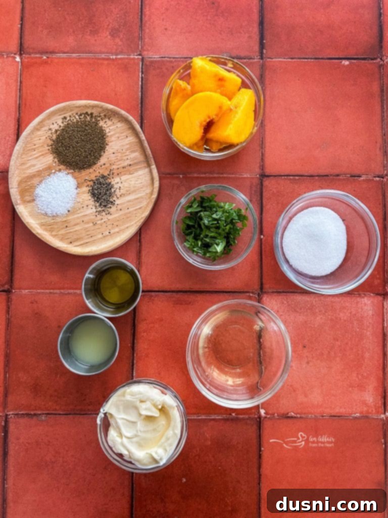 Ingredients for Peach Basil Chicken Salad