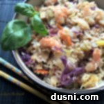 ginger and basil fried rice in a white bowl