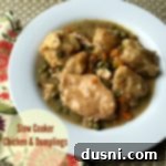Hearty Slow-Cooked Chicken and Dumplings 2 Slow Cooker Chicken and Dumplings in a white bowl