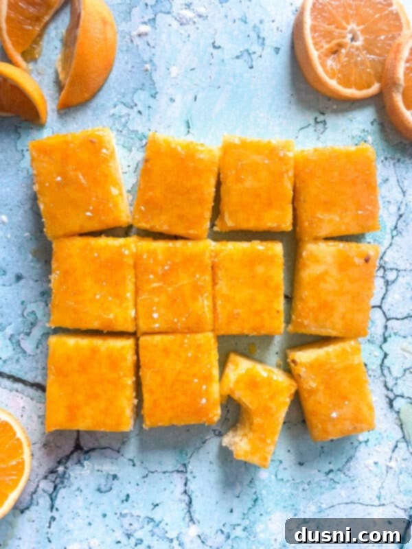 Sunshine Orange Bars 2 Fresh Orange Bars on a blue background, beautifully arranged.