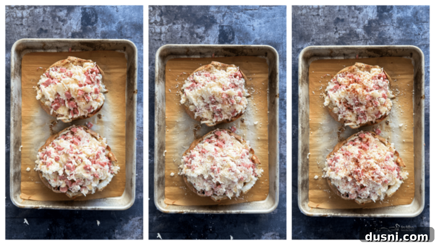Mixing mashed potato with Reuben filling