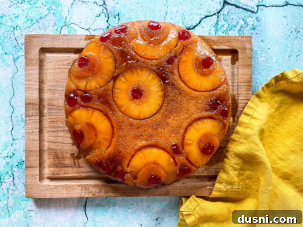 Golden baked pineapple upside down cake