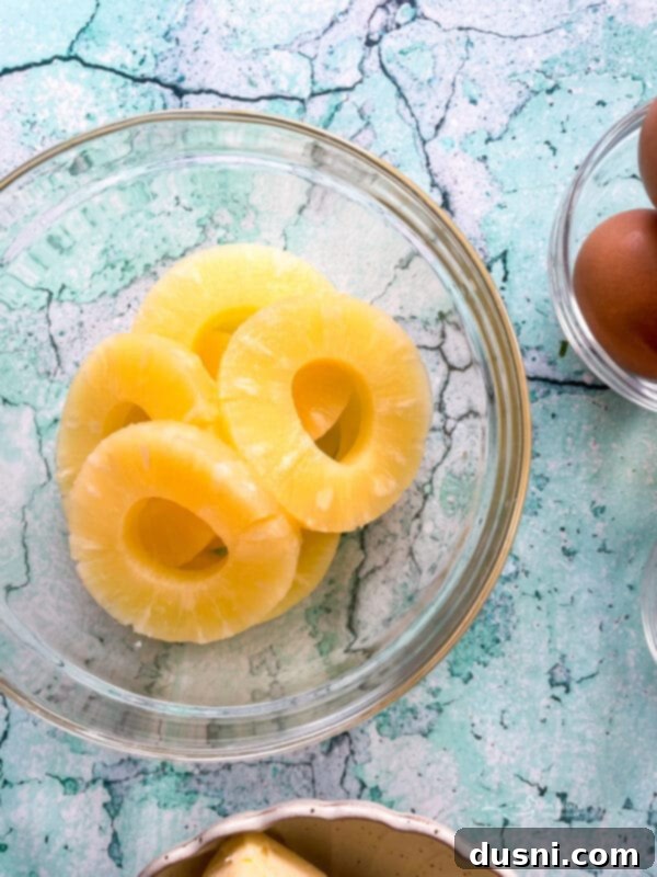 Pineapple rings and maraschino cherries