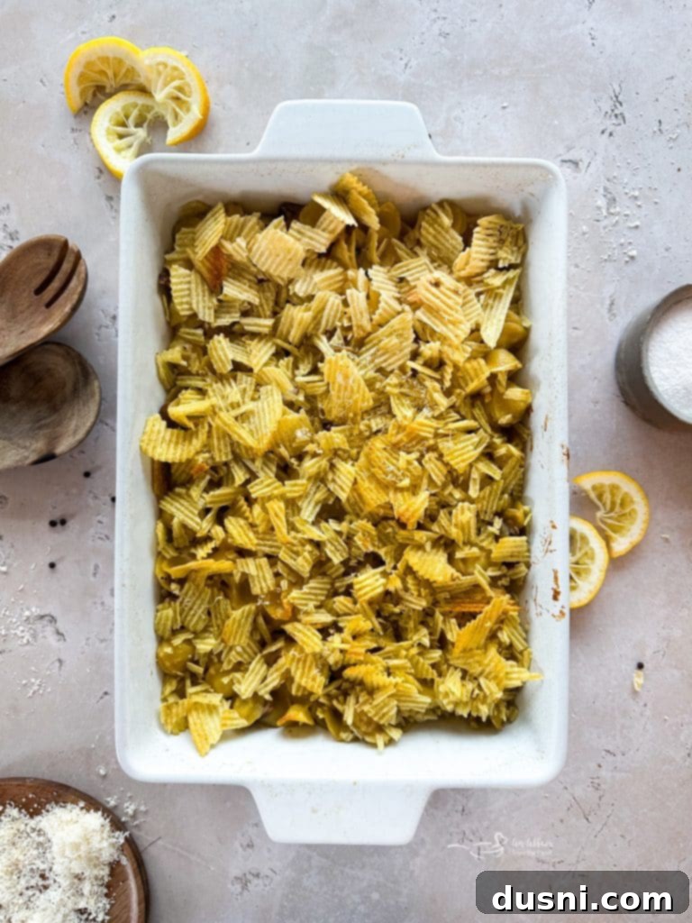 Close-up of Tuna Tetrazzini mixture before baking
