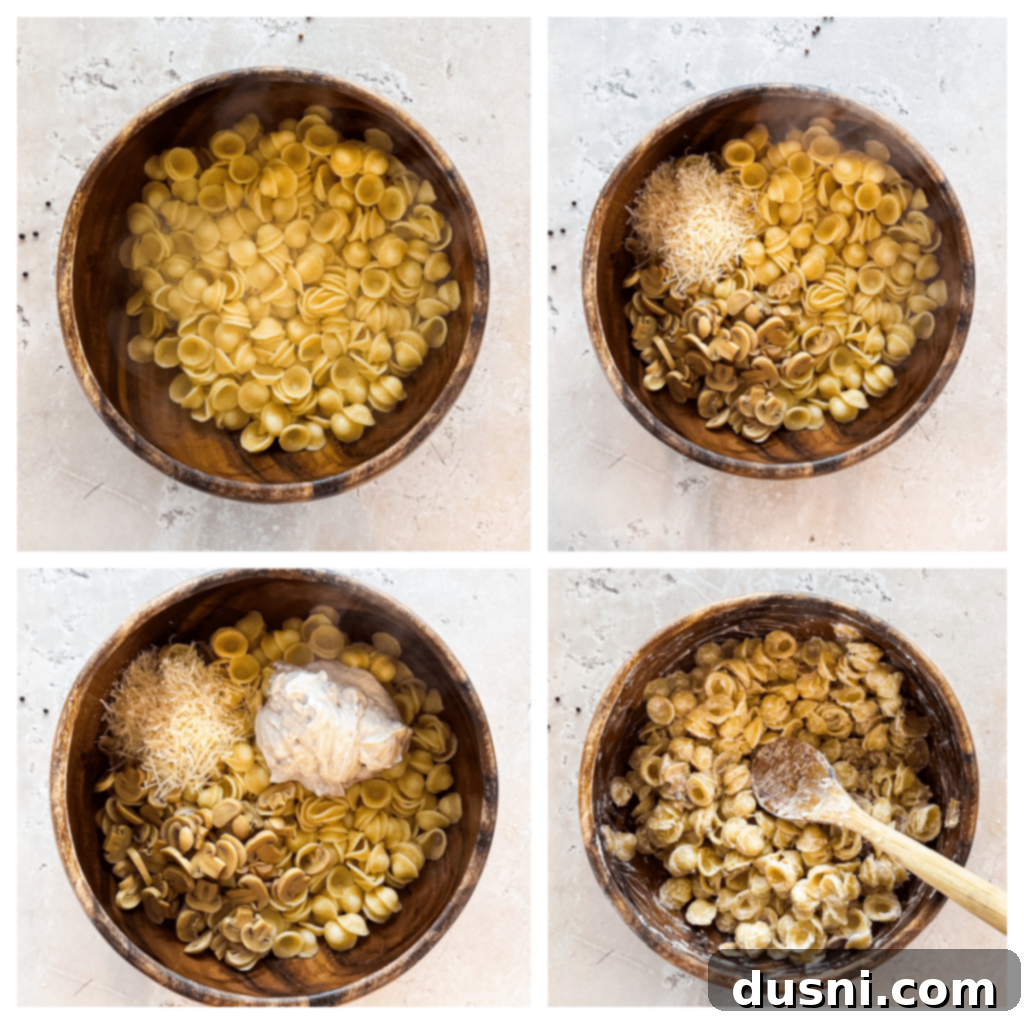 Cooked pasta ready to be combined with other ingredients for Tuna Tetrazzini