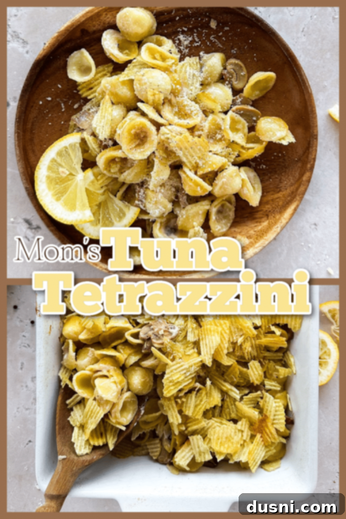 A serving of Tuna Tetrazzini Casserole on a plate, garnished with fresh parsley