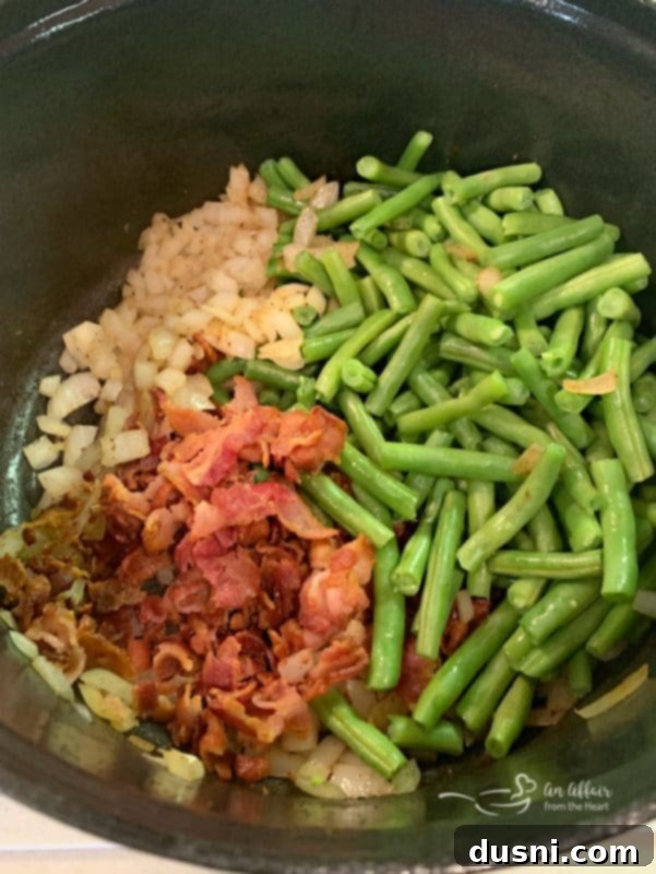 Potato green bean bacon soup prep