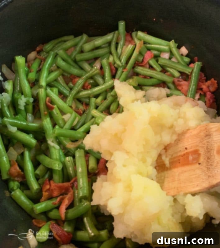 Potato green bean bacon soup prep