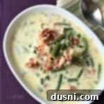Overhead of Potato, Green Bean & Bacon Soup