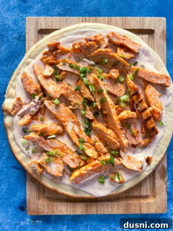 Buffalo Chicken Pizza ready to go into the oven