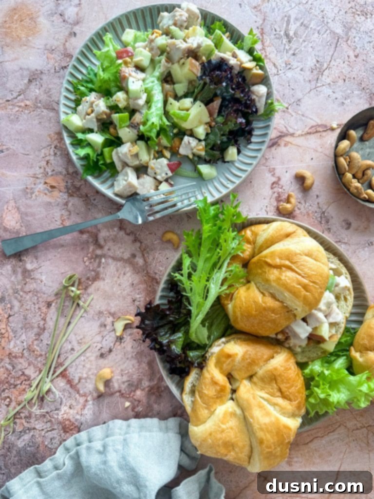 Fresh Apple Chicken Salad with crunchy apples and toasted cashews served in a bowl.