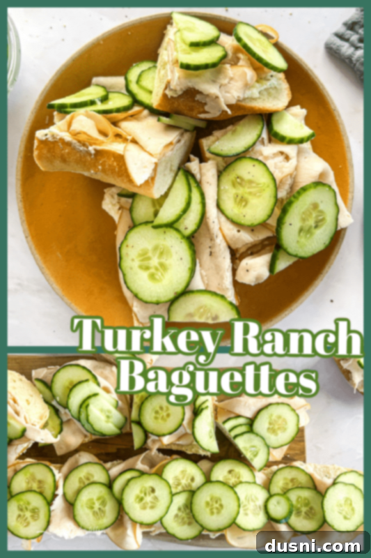 A perfectly sliced Turkey Ranch Baguette sandwich showing all delicious layers