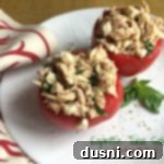 Close up of Caprese Tuna Salad on white plate