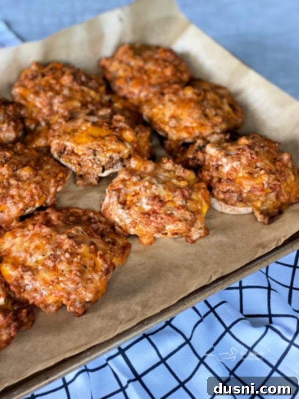Pizza Burger Melts 7 Open-Faced Pizza Burgers ready to bake
