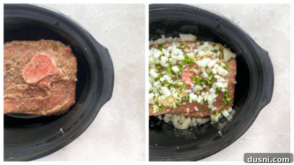 Crispy Tender Slow Cooker Carnitas 10 Pork roast covered in spice mixture