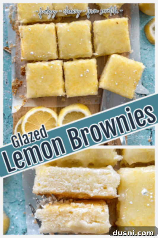 graphic for lemon brownies with text 'Pin It!' reminding readers to save the recipe