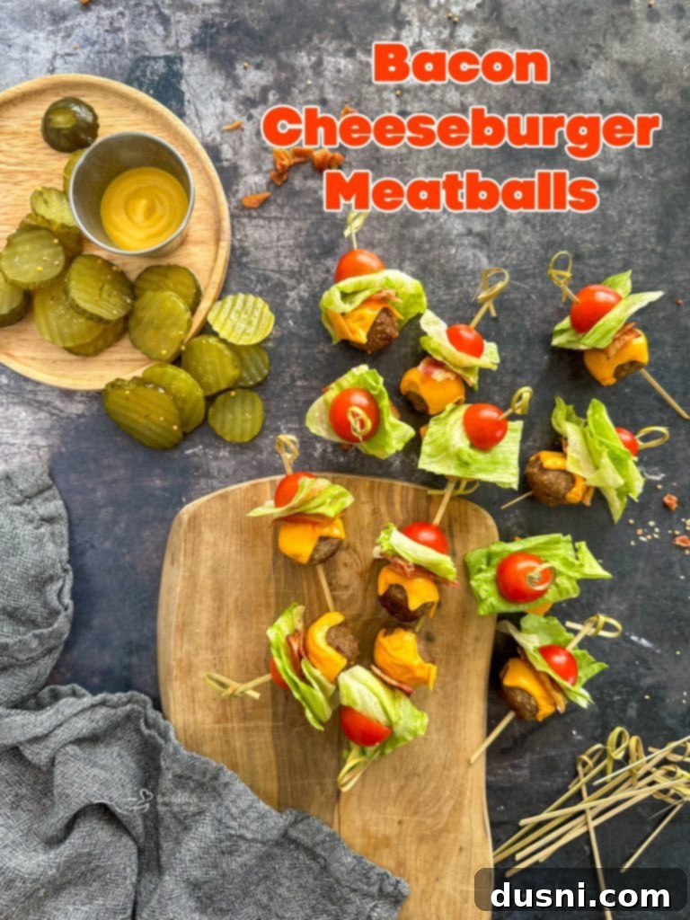 A platter of Bacon Cheeseburger Meatballs garnished and ready to be served