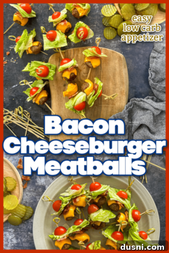 An overhead shot of Bacon Cheeseburger Meatballs ready to serve