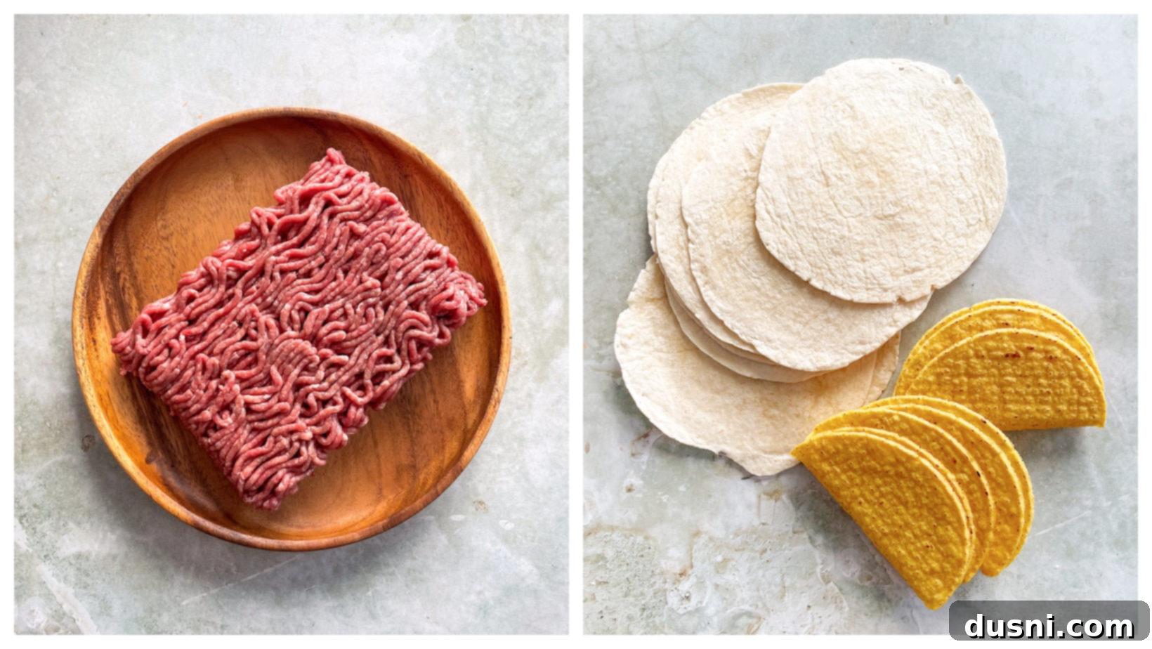 A collage of ingredients for Double Decker Tacos