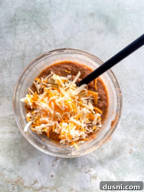 Refried bean mixture with cheese folded in