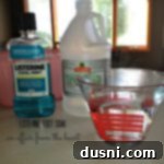 Listerine foot soak ingredients on a light colored counter