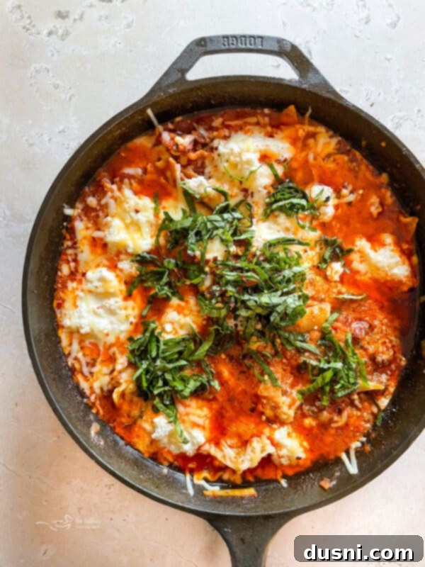 Overhead of Skillet Lasagna.
