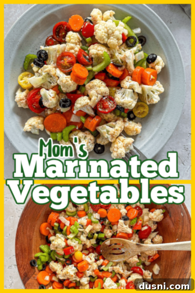 Zesty Marinated Veggies 10 A serving bowl of finished marinated vegetables, ready to be enjoyed.