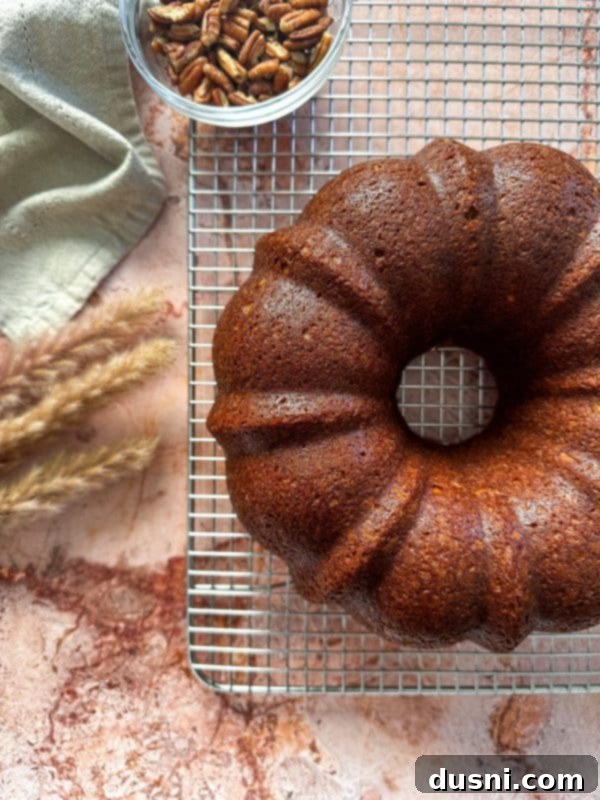 Pumpkin Bundt Cake in the bundt pan, ready for oven