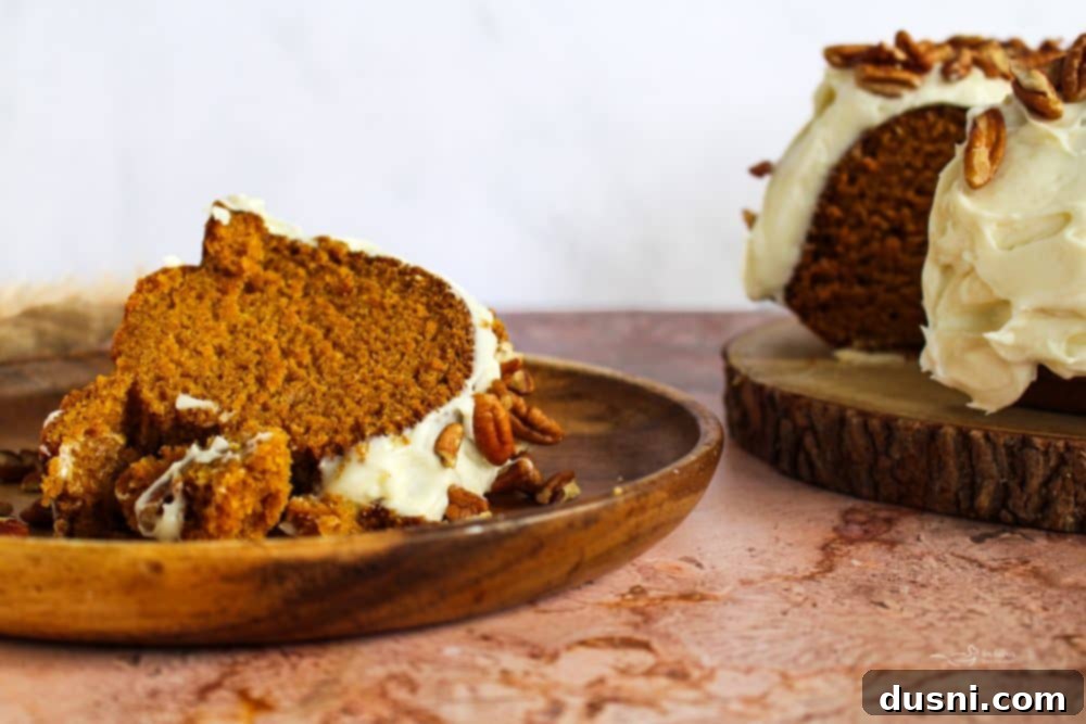 Pumpkin Bundt Cake with Cream Cheese Frosting, overhead shot