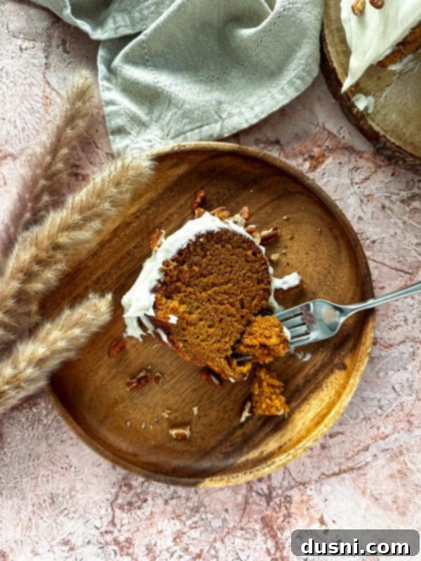 Pumpkin Bundt Cake with Cream Cheese Frosting, side view
