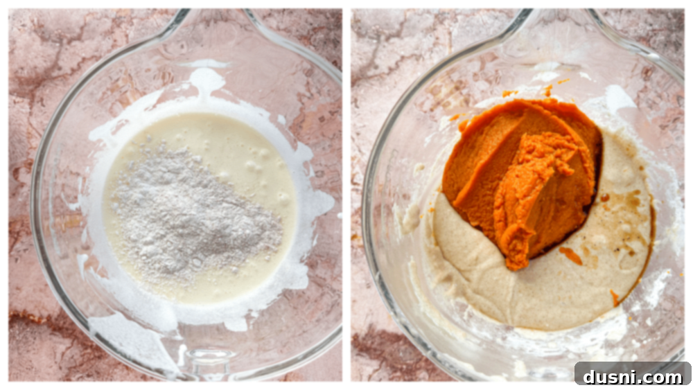 Step 2: Gradually mix dry ingredients into wet ingredients