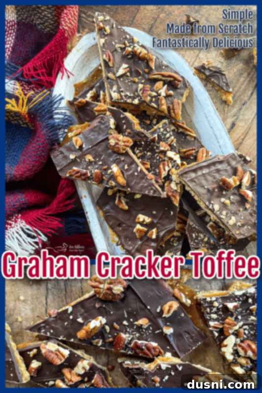 Graham Cracker Toffee Brittle two images of graham cracker toffee brittle with pecans on white oval plate