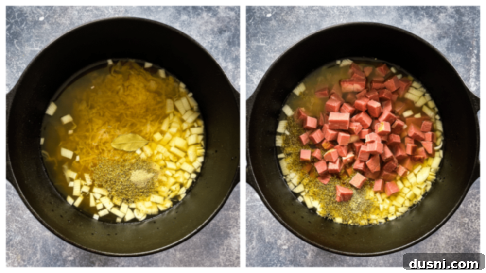 Indulgent Cream of Reuben Soup 6 Animated GIF showing steps to make Cream of Reuben Soup