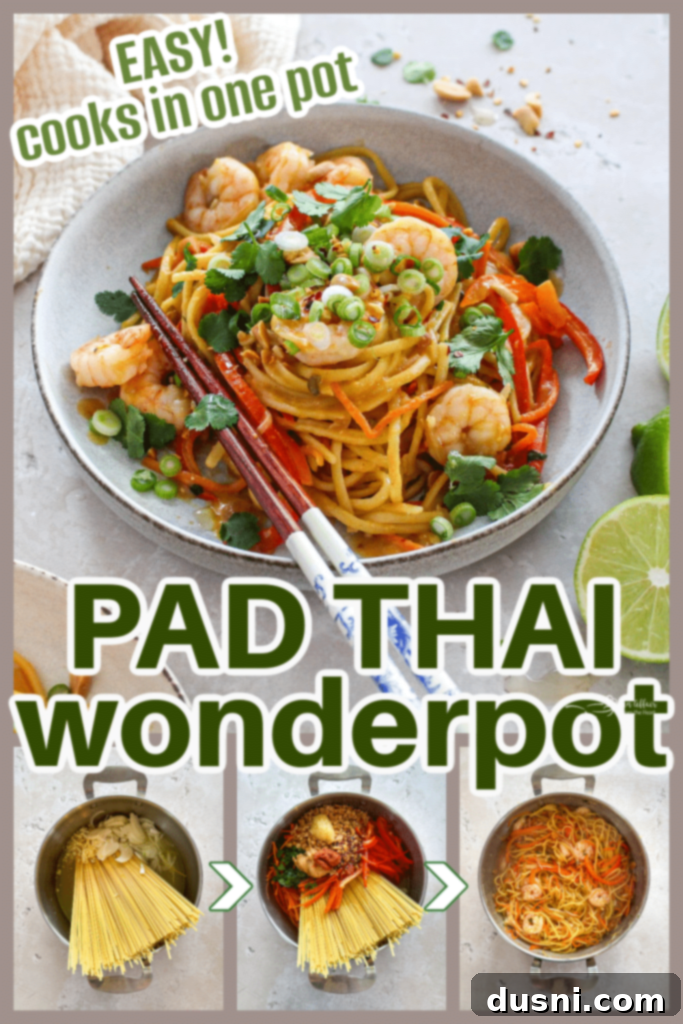 A full pot of One-Pot Pad Thai Wonderpot with all ingredients mixed, ready for serving.