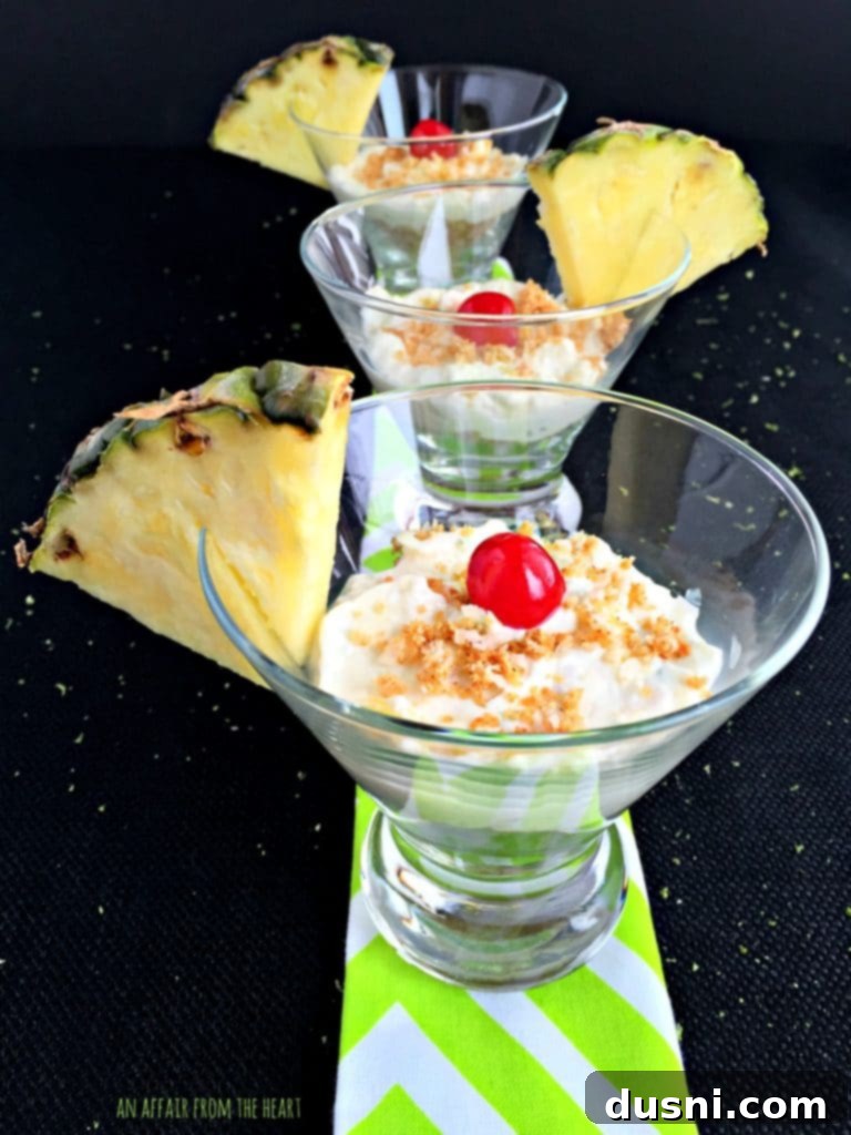 Assembled Individual No Bake Pina Colada Cheesecakes