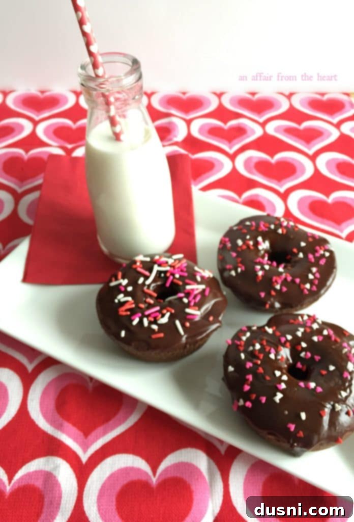 Close-up of freshly baked Double Chocolate Donuts on a cooling rack