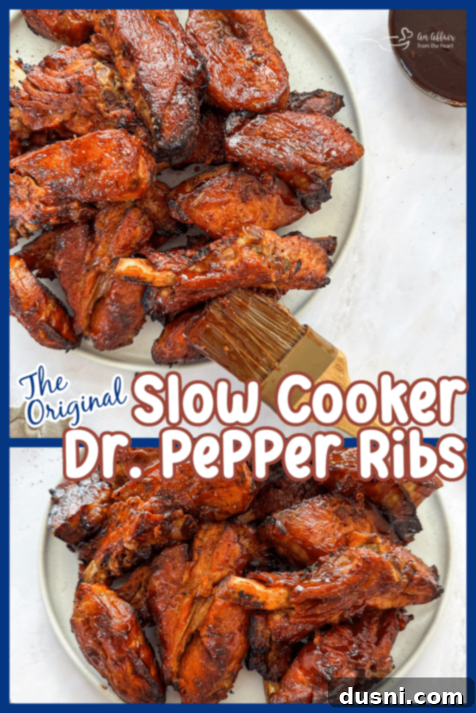 Finished plate of Slow Cooker Dr. Pepper BBQ Ribs with side dishes