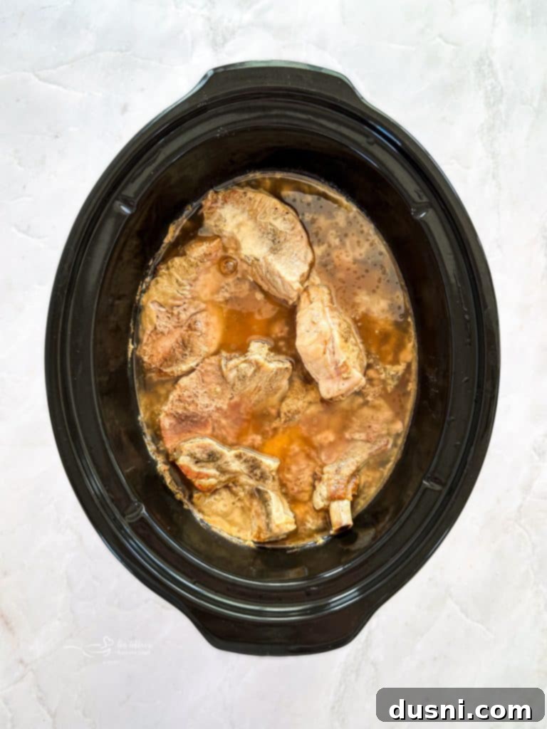 Slow cooker with Dr. Pepper BBQ Ribs simmering
