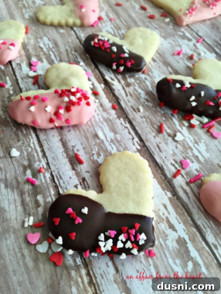 Dipped Shortbread Delights 6 Dipped shortbread cookies with sprinkles, arranged artfully