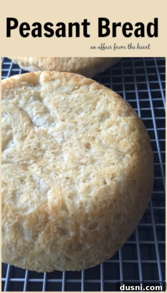 Rustic Farmhouse Loaf 9 A final delicious shot of Peasant Bread on a rustic surface, with blog title overlay 'An Affair from the Heart'.