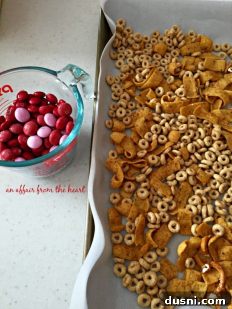 Preparing White Chocolate Covered Snack Mix