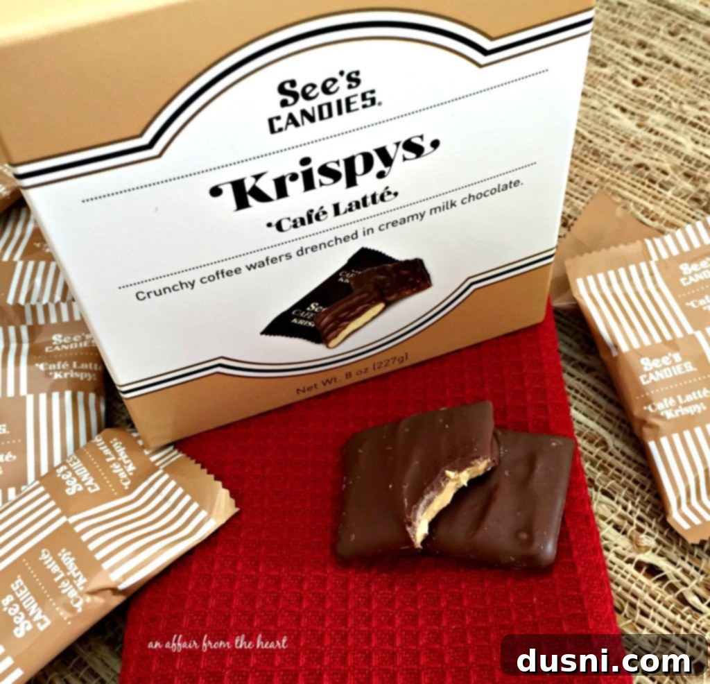 A box filled with individually wrapped See's Candies Cafe Latte Krispys