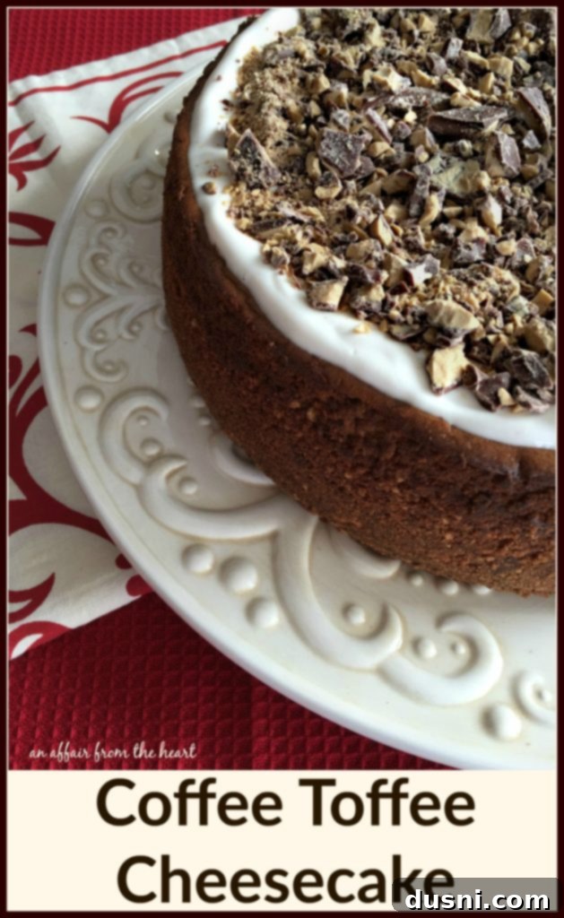 Coffee Toffee Cheesecake from 'An Affair from the Heart' blog, presented beautifully