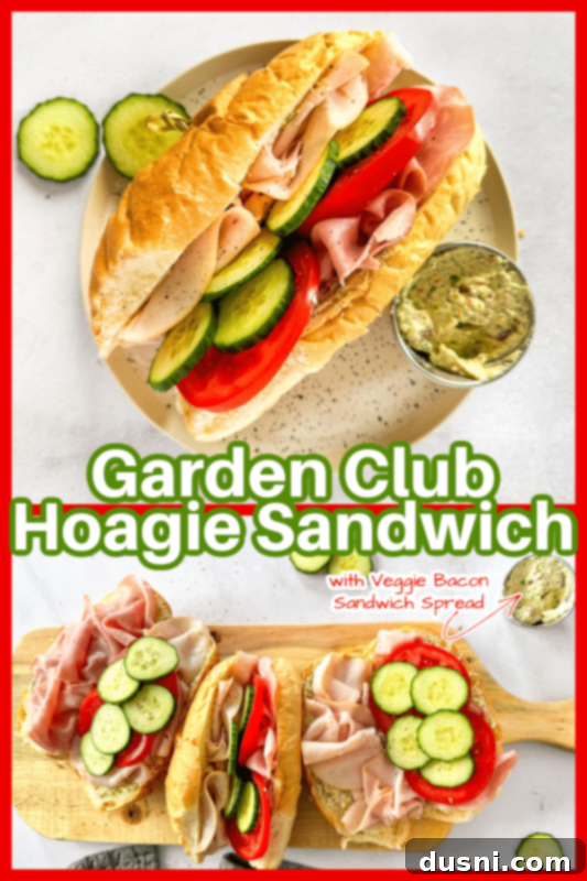 Final plated Garden Club Hoagie Sandwich with pickles.