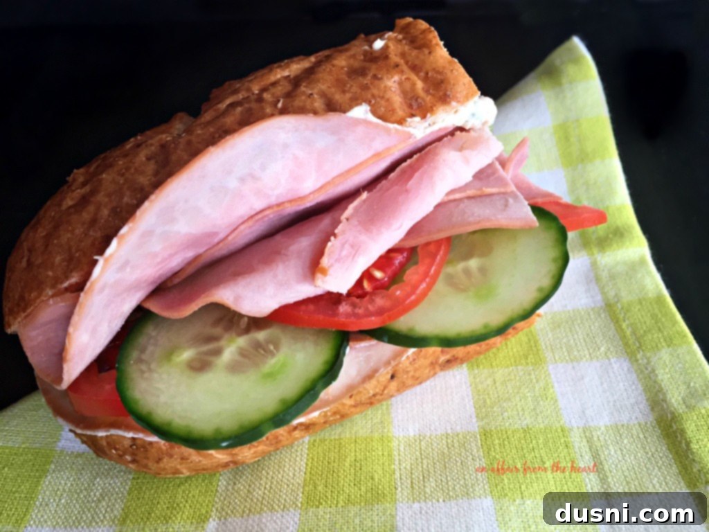 Close-up of the delicious Garden Club Hoagie with Veggie Sandwich Spread.