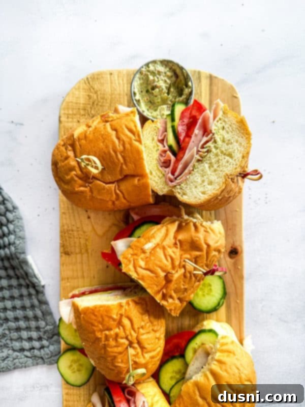 The Garden Club Hoagie sandwich ready to be eaten, showing the generous filling.